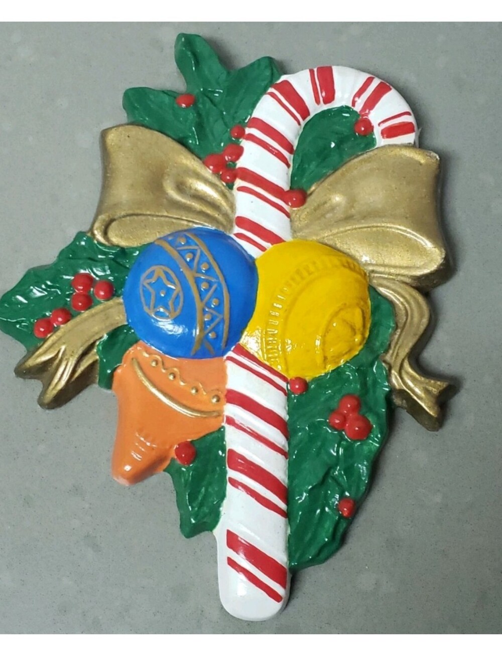 Christmas Vintage Chalkware Painted Candy Cane Wall Plaque